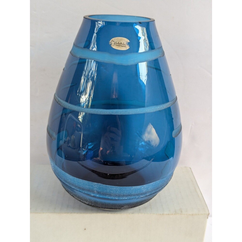 Fenton Glass "Bands" Blue Glass 8" Vase #91054
